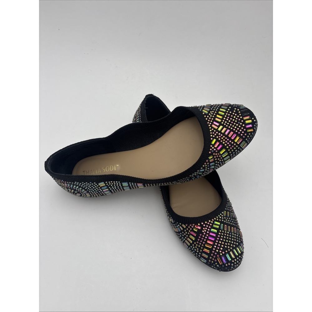 Thalía Sodi Black/ Multicolors Beaded Flats Size‎ 6 Us